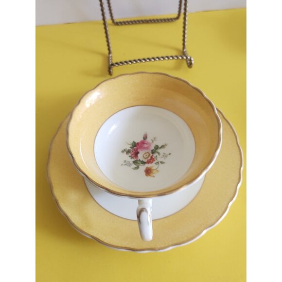 Royal Cauldon England Bone china wide mouth tea cup and saucer  Yellow, Floral - Picture 13 of 13